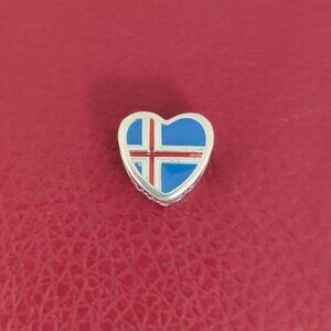 Pandora Iceland Flag Heart Charm Bead S925 Silver with box